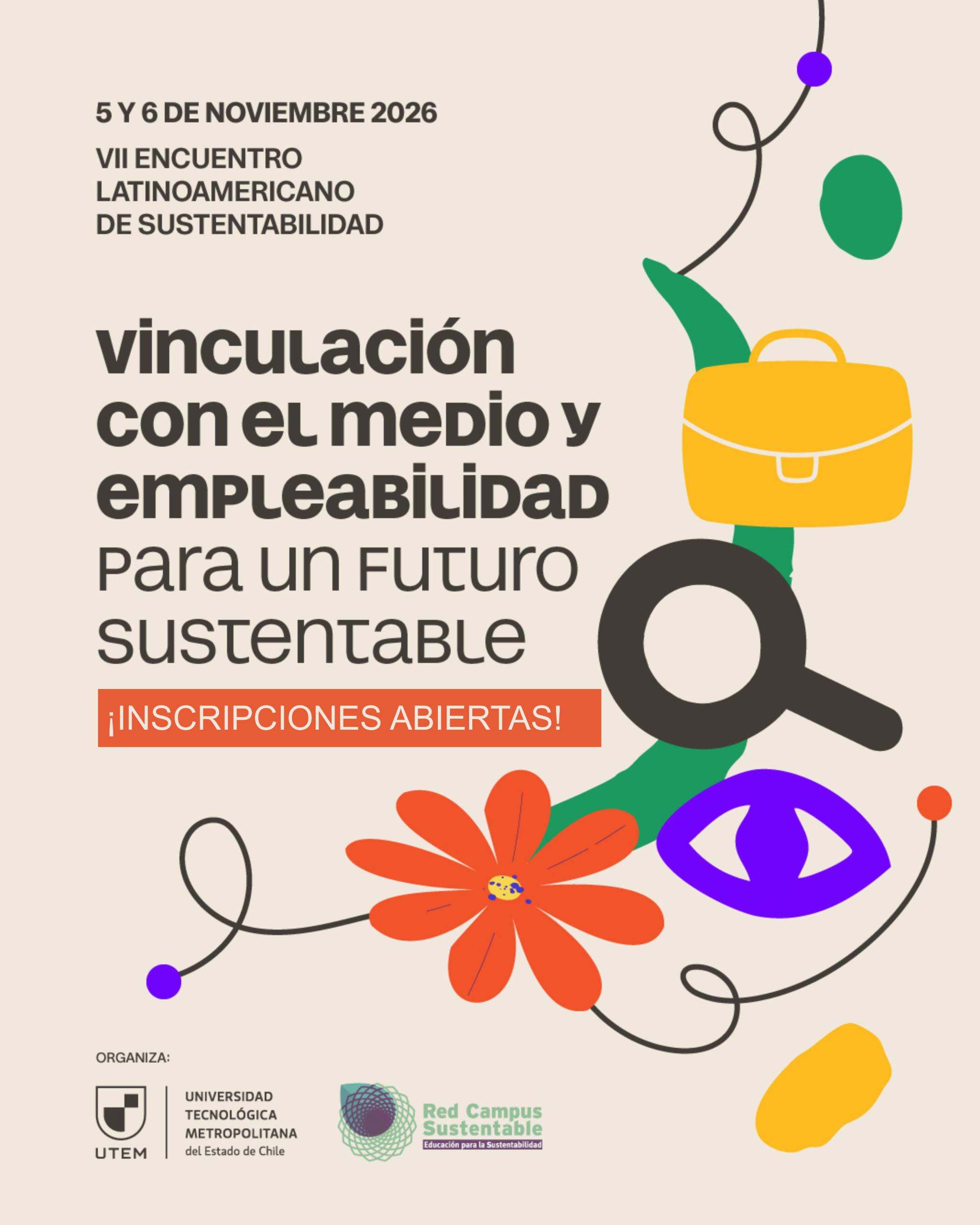Gráfica de anuncio con las inscripciones abiertas del VII Encuentro Latinoamericano de Sustentabilidad
