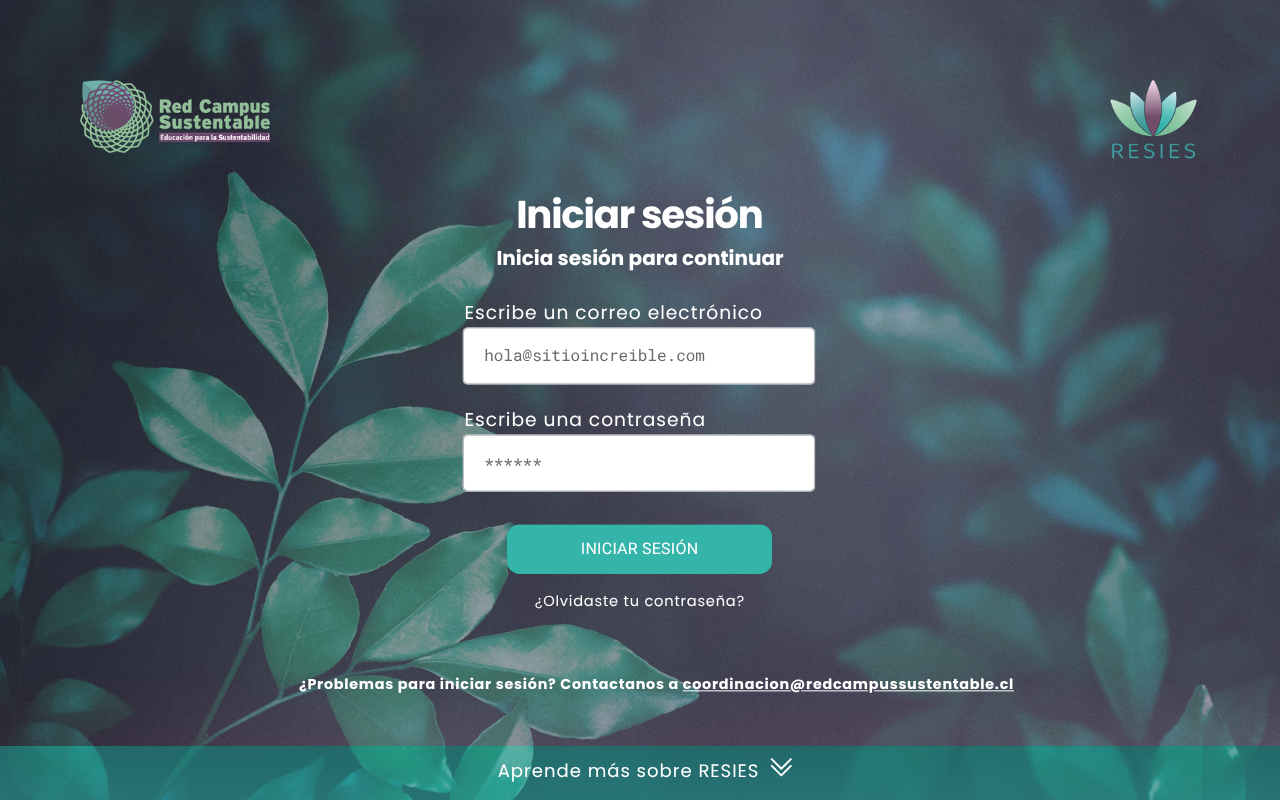 Landing page de la Plataforma RESIES