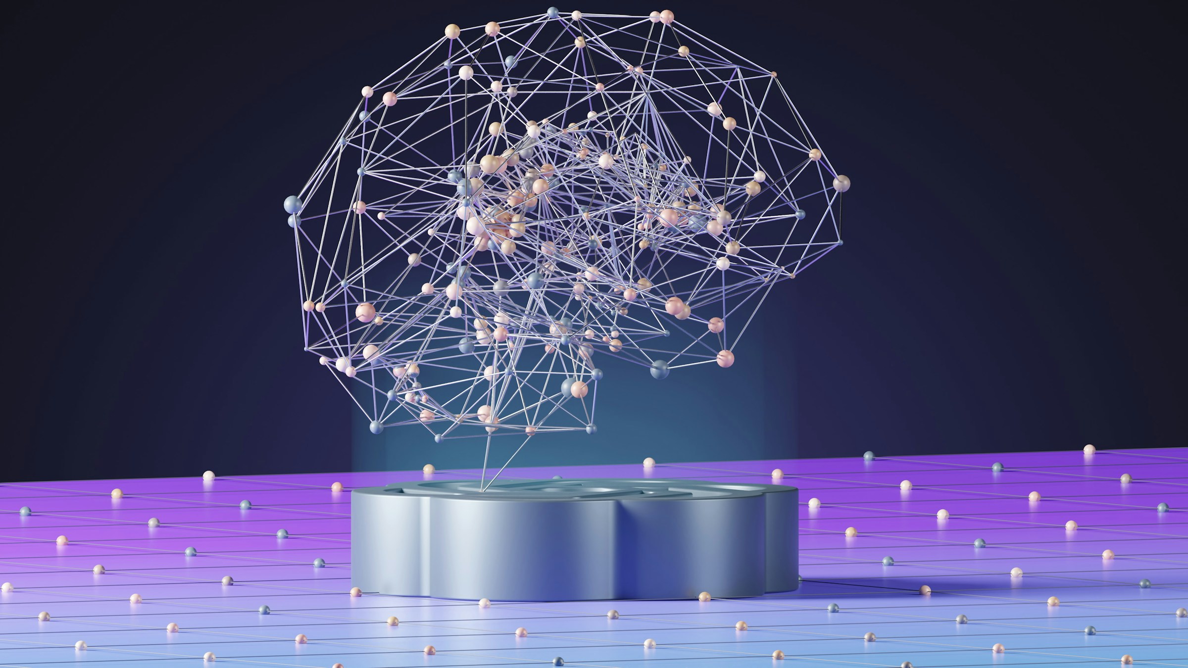 Imagen de una red con forma de cerebro sobre lo que parece ser un proyector holográfico. La imagen está para representar el concepto de inteligencia artificial que se trata en esta columna sobre la IA.